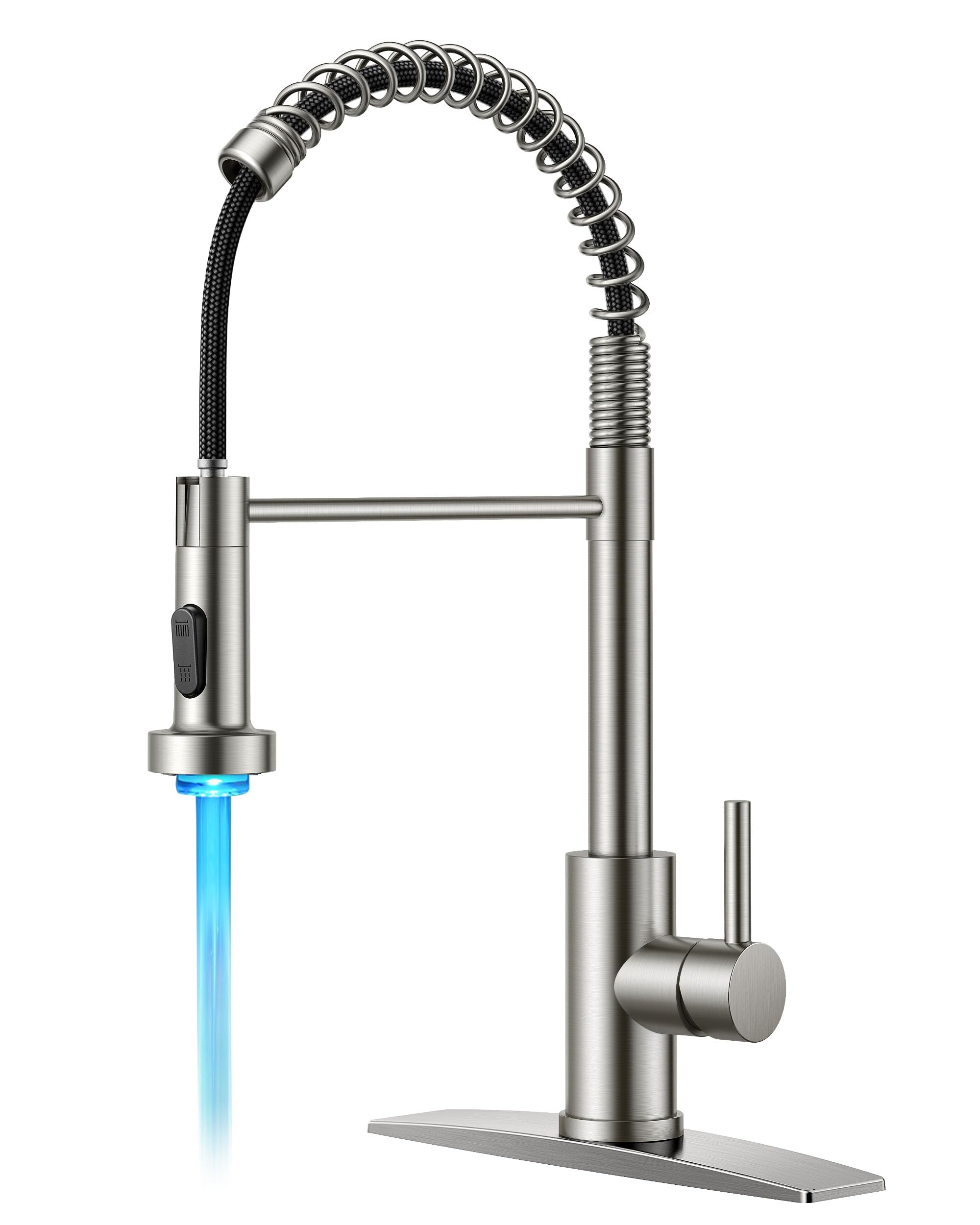 FORIOUS Kitchen Faucet with LED Light Sprayer, Single Lever, Brushed Nickel