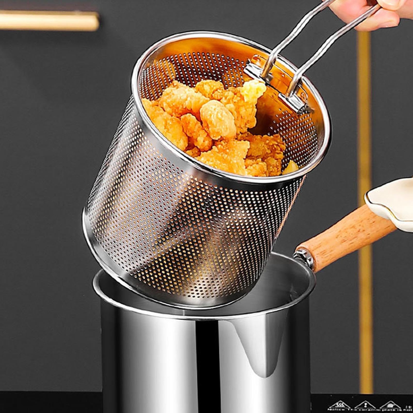 Pentola per olio in acciaio inox, contenitore resistente, 27 x 12 cm, recipiente da cucina con cestello, filtro per grasso in metallo, supporto per olio da cucina con facile versamento, pentola per