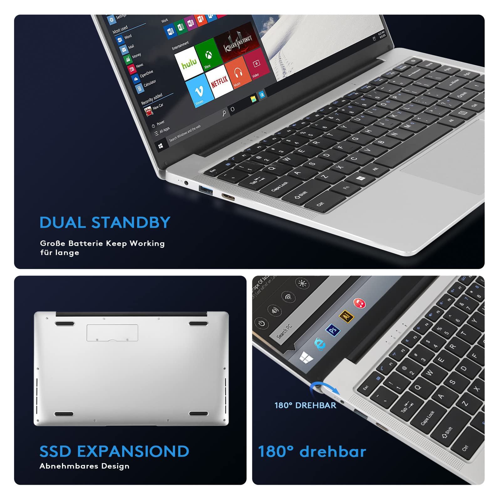 Auusda Laptop 8GB DDR4 256GB SSD Win 11Pro Celeron J4105 PC (Up to 2.8Ghz), 14.1 Inch Notebook with Mini HDMI, USB-Ax2, Micro SD Card Slot, Camera, 3TB Storage Upgrades