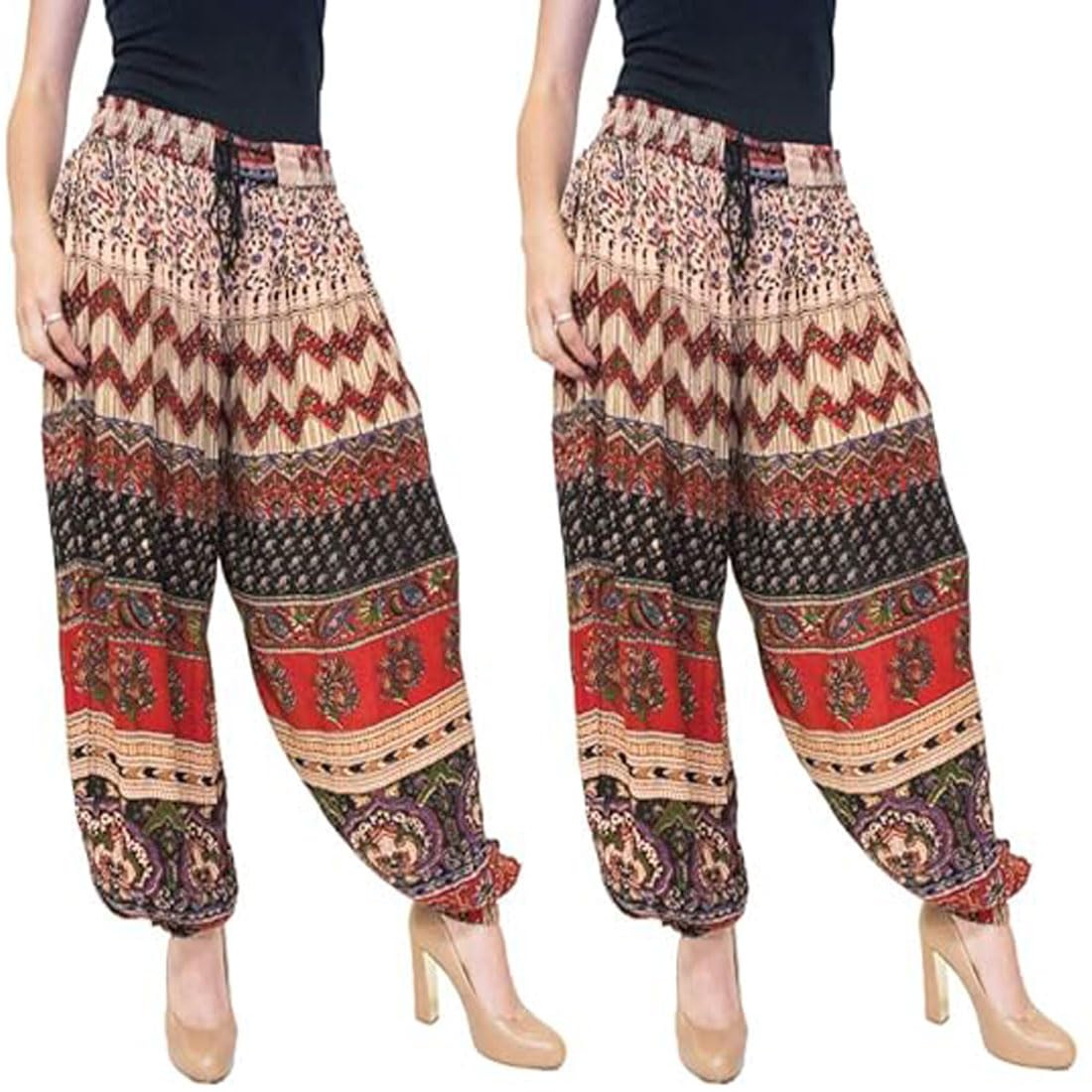 ukal Women's and Girl's Fashion Summer Printed Harem Bottom Trouser Pants Pants, Multicolour Ethnic Pattern, Loose Fit,-picture-22