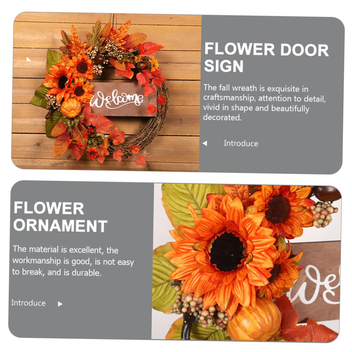 Sonnenblumen Herbstkranz für Türdekoration, Orange