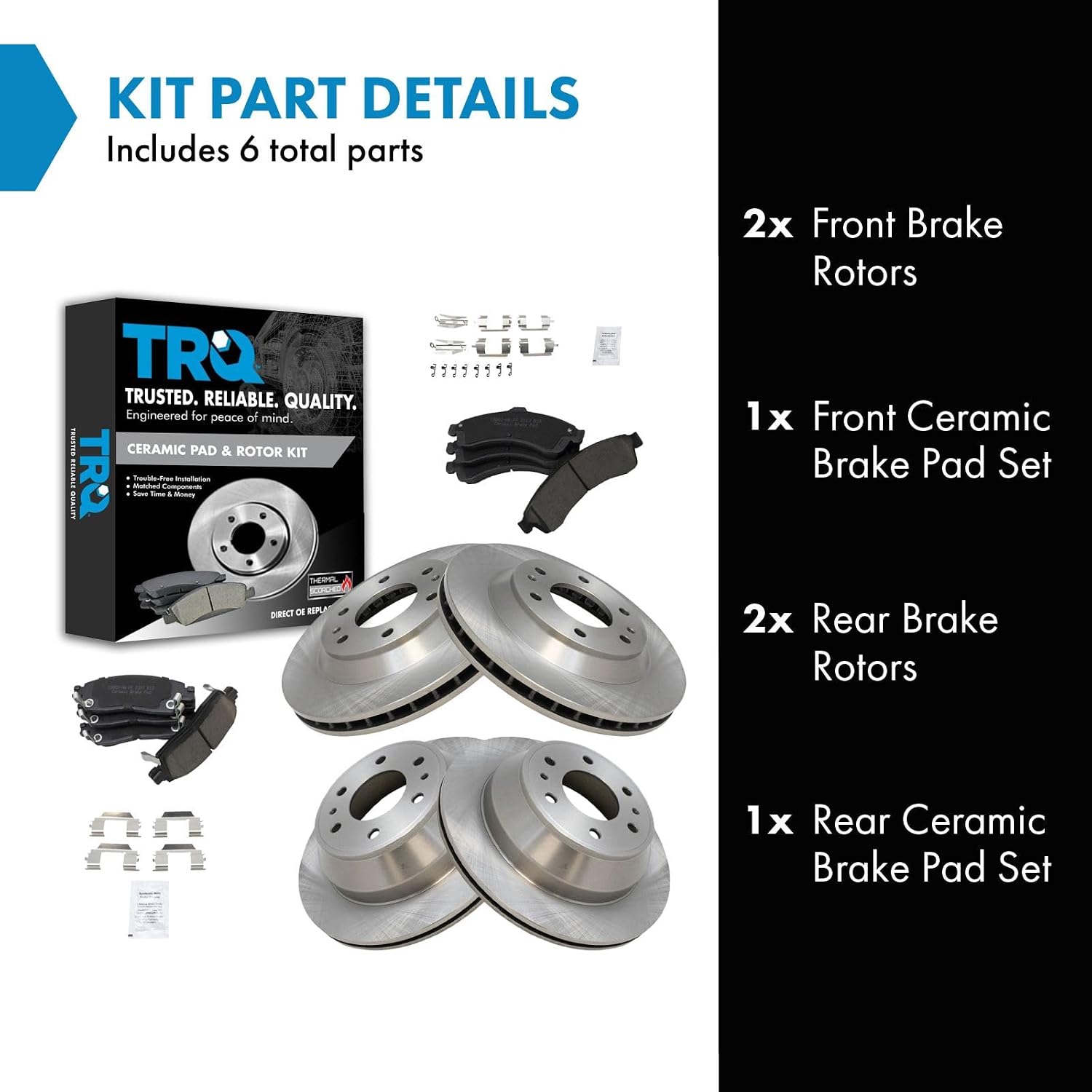 TRQ Front and Rear Brake Pad & Rotor Kit Brake Pads Brake Rotor Ceramic Compatible with 2004-2005 Buick Rainier 2002-2005 Chevrolet Trailblazer 2002-2004 GMC Envoy Isuzu Ascender Oldsmobile Bravada
