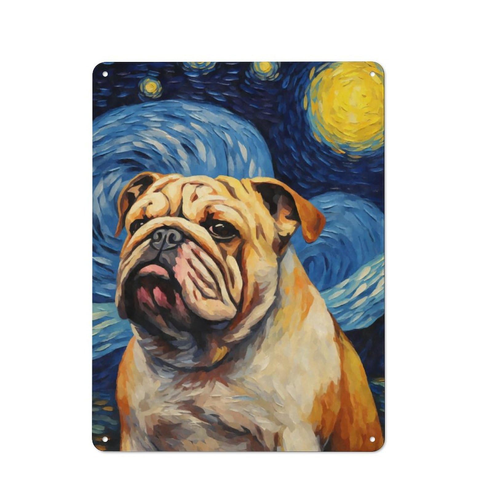 Junmoney Bulldog Starry Night Rustic Tin Sign 40X30cm For Living Room Or Hallway, A Metal Wall Feature For Living Rooms And Hallways