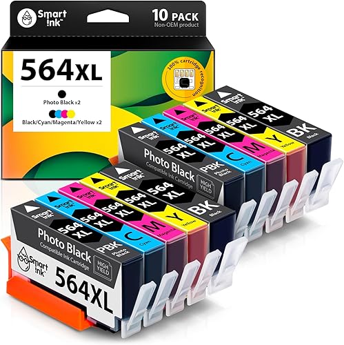 Smart Ink Cartucho de tinta de repuesto compatible para HP 564 XL 564XL 564XL High Yield 10 Combo Pack (2 negros, 2PBK y 2 CMY) para Photosmart 6525