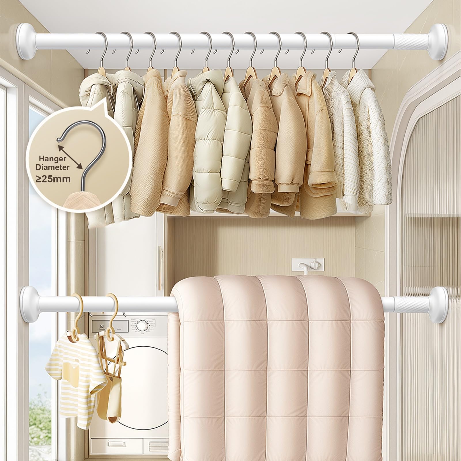 Barra Extensible Cortina Ajustable de 35 a 490 cm, Barra de Cortina Extensible Barras de Cortina Sin Taladrar con Soportes de Pared para Armarios y Lavaderos(Gray,280-350cm/110-138in)