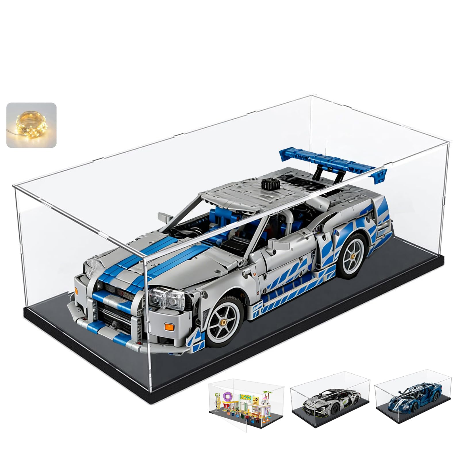Vitrina Expositora para Lego 42172 McLaren P1 42143 SP3 42156 42096 42115 42083 1:8 Maqueta Coche Colecciones, Expositor Cajas Transparente Grande Vitrina Acrílica 3MM, Interior Blanco 60x30x20cm — view 34