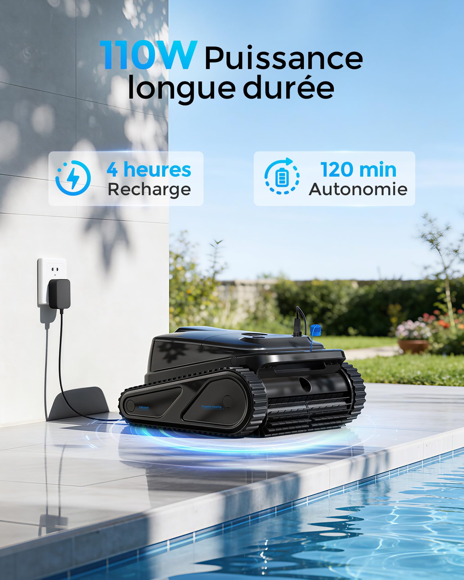 (2026) Y50SE Robot Piscine Fond et Parois, Ligne d'eau, Robot de Piscine sans Fil, 120Min d'Autonomie, Navigation Intelligente, 4 Modes Robot Piscine, 4 Capteurs, Idéal pour Piscines Enterrées 200㎡-N