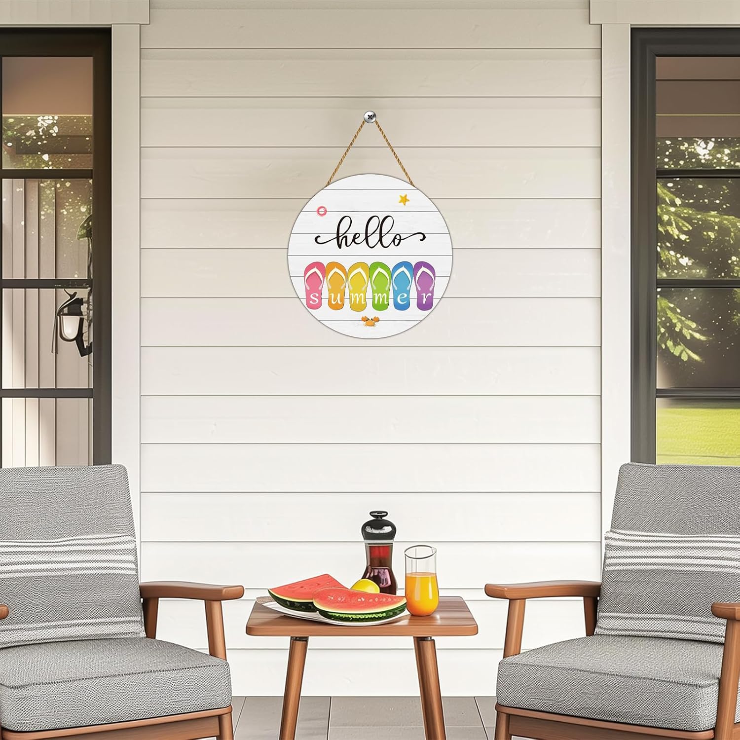 Summer Decorations for Home Hello Summer Door Decor Flip Flops Hanging Decorations Wooden Front Door Hanger Hanging Sign for Office Porch Wall Indoor Home Decor
