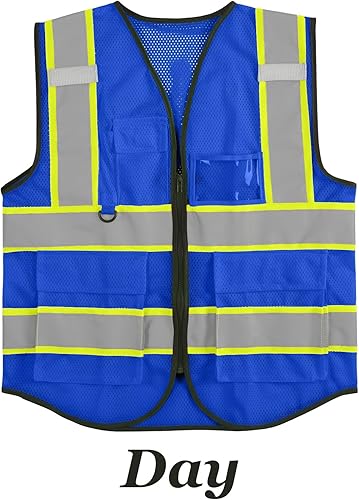 Miniatura 4 de Chaleco de seguridad reflectante de malla con logotipo personalizado con cremallera Chaleco de alta visibilidad para construcción al aire libre Ropa