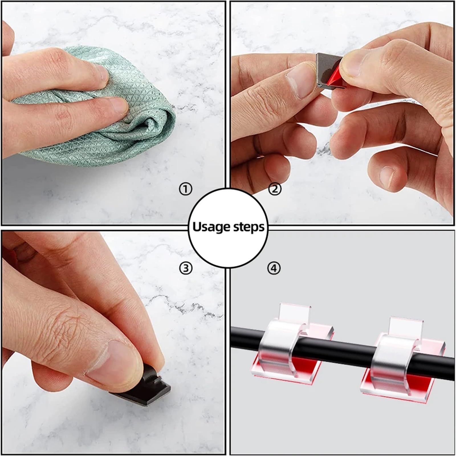 80 clips autoadhesivos para cables para exteriores, clips de luz, pinzas de gestión de cables para coche, oficina y hogar, organizador de luces al aire libre (negro)