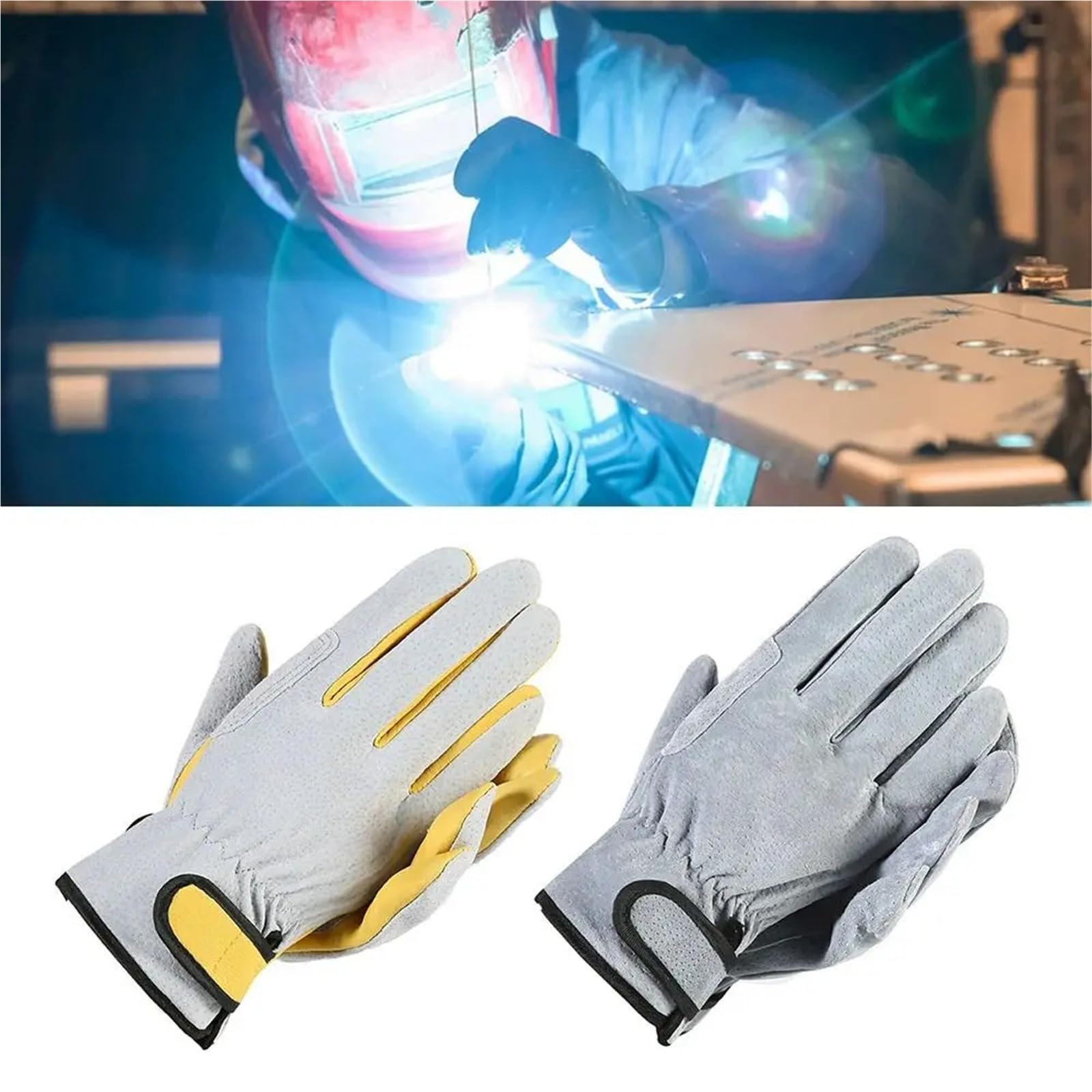 Compatible con guantes de soldadura de cuero, guantes de trabajo anticorte resistentes al calor y retardantes de llama for horno, chimenea, soldador, uso en el lugar de trabajo(Yellow)