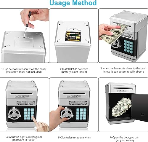 Miniatura 6 de Alcancía de caricatura Caja de seguridad electrónica con contraseña tipo cajero automático Para monedas, enrolla los billetes de forma automática