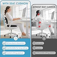 Vista 4 de Cojín de asiento, almohada de apoyo lumbar con correa ajustable, cojines para silla para aliviar el dolor de ciática, con funda lavable de espuma