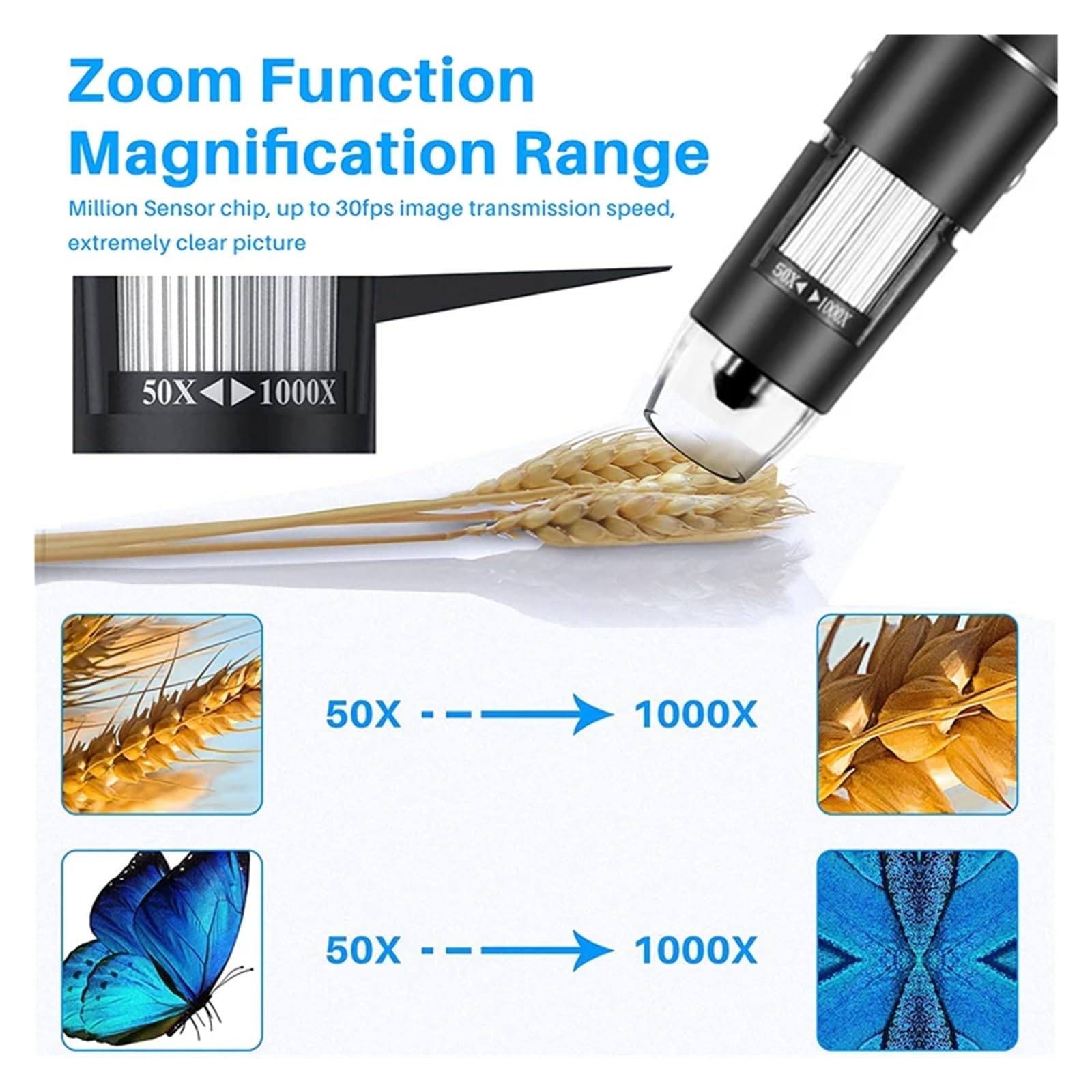 Professional USB Digital Microscope 1000X 1600X 8 LEDs 2MP Electronic Endoscope Zoom Camera Magnifier+ Lift Stand(USB Lift Stand)