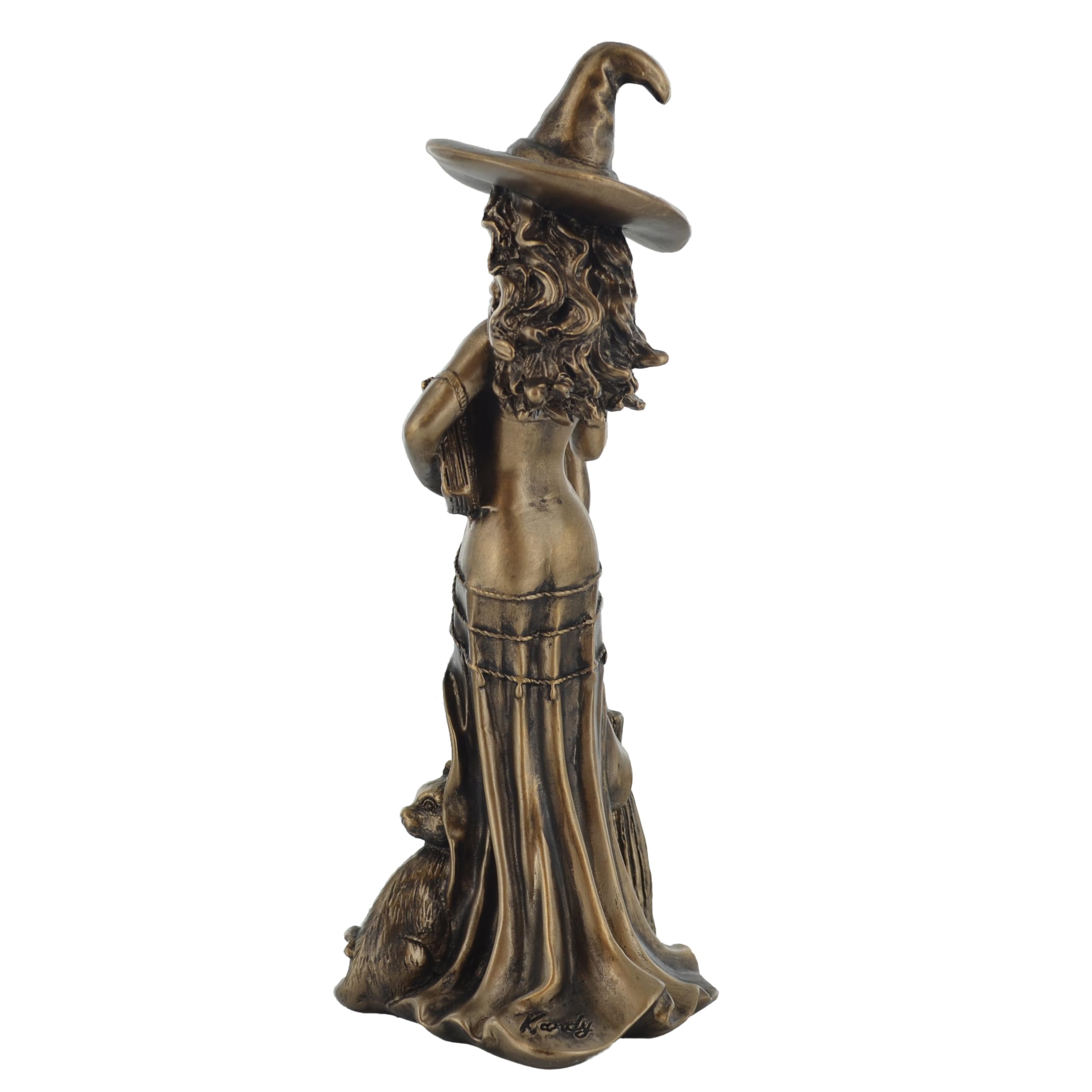 Figura decorativa de bronce con diseño de bruja y gato negro