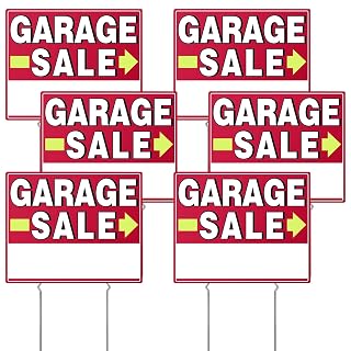 Garage Sale Signs, 17" x 13", 6 Pcs Double Side Garage Sale Sign with Stakes Large Corrugated Yard Signs with Arrow Metal Stakes for Outdoor Estate, Weather-proof
