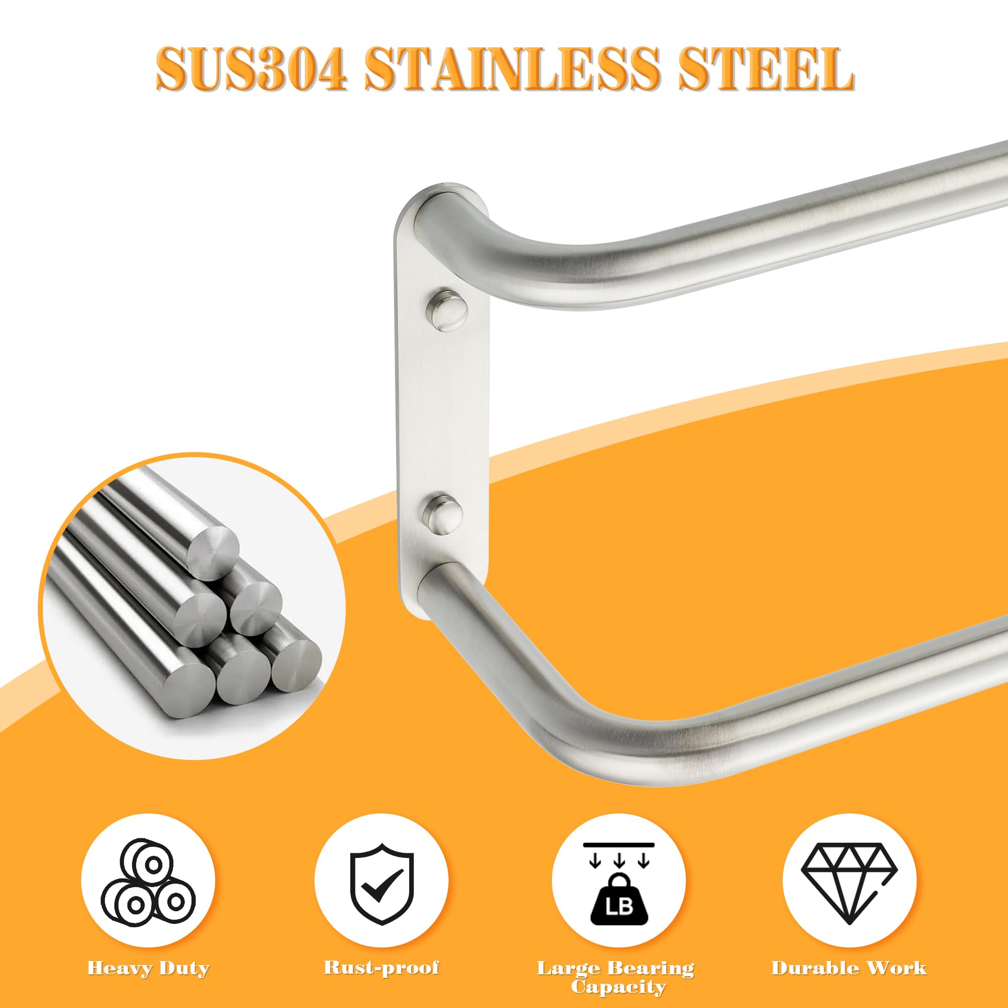Mooche Towel Rail Wall Mounted, Bathroom Towel Holder Double Towel Holders, SUS304 Stainless Steel Towel Bar - Image 2