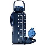 AQUAFIT 64 oz Water Bottle with Time Marker - 2in1 Straw & Chug Lid - BPA Free Big Water Bottle with Straw - Gym Water Bottle with Strap - Water Jug (64 Ounces, Nebula)