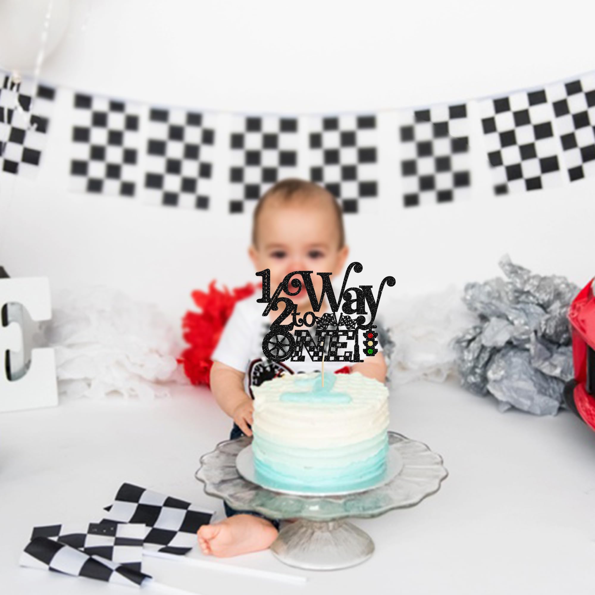 Sursurprise Decorazioni per torta di compleanno Two Fast Two Curious, 25 pezzi, decorazione per torta con auto da corsa, forniture per feste di 2 anni per ragazzo