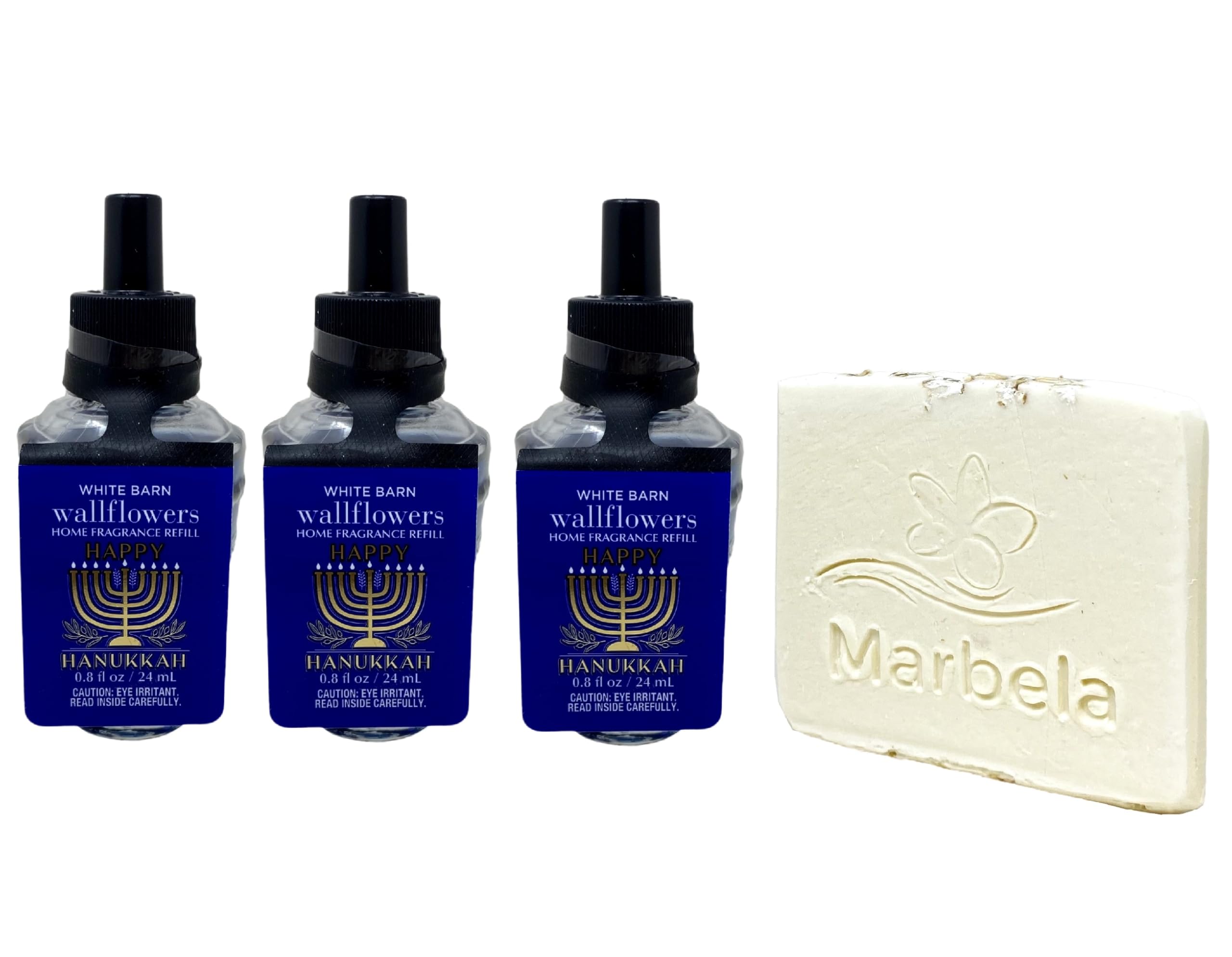 Bath & Body Works Happy Hanukkah 3 Pack Wallflower Fragrance with a Natural Oats Sample Soap