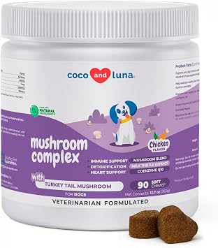 Turkey Tail Mushroom for Dogs Soft Chews - Lumps, Bumps & Immune | Mushroom blend with Selenium, Vitamins, Milk Thistle & CoQ10. Supports immune & cellular health in dogs.