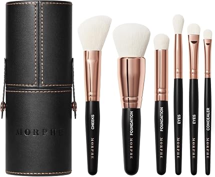 Morphe Rose Away Makeup Brushes - 6 Piece Make Up Brush Set of Eye and Face Brushes - Made with Synthetic Bristles and Includes Makeup Brush Case 6 Count