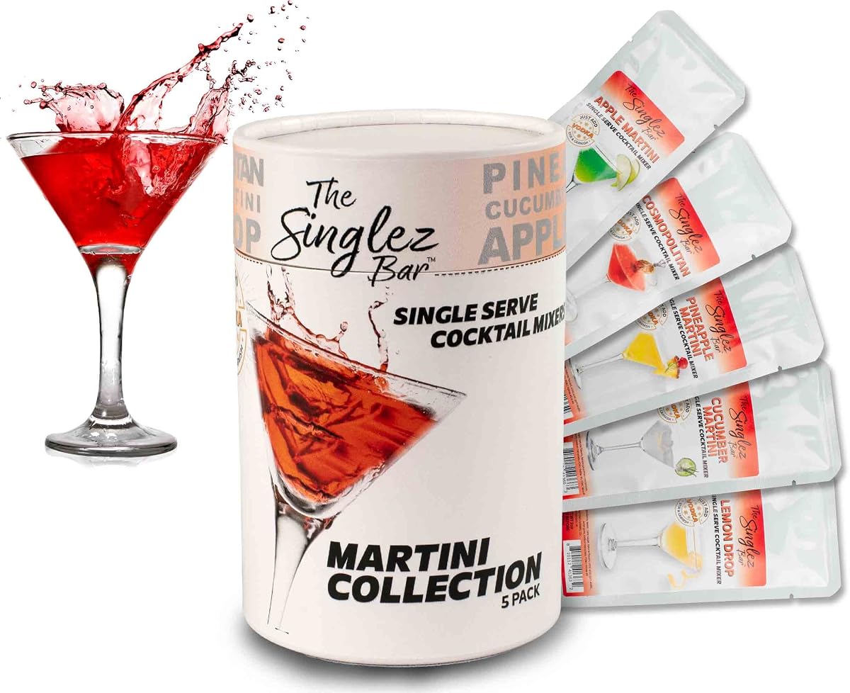 Martini Cocktail Mixers, 5 Pack Drink Mix, Alcohol-Free, Low Calorie | Packets, Gluten-Free, Non-GMO for Bar-Quality Cocktails & Mocktails, Gifts for Women, Bachelorette Party, Wedding, Birthday