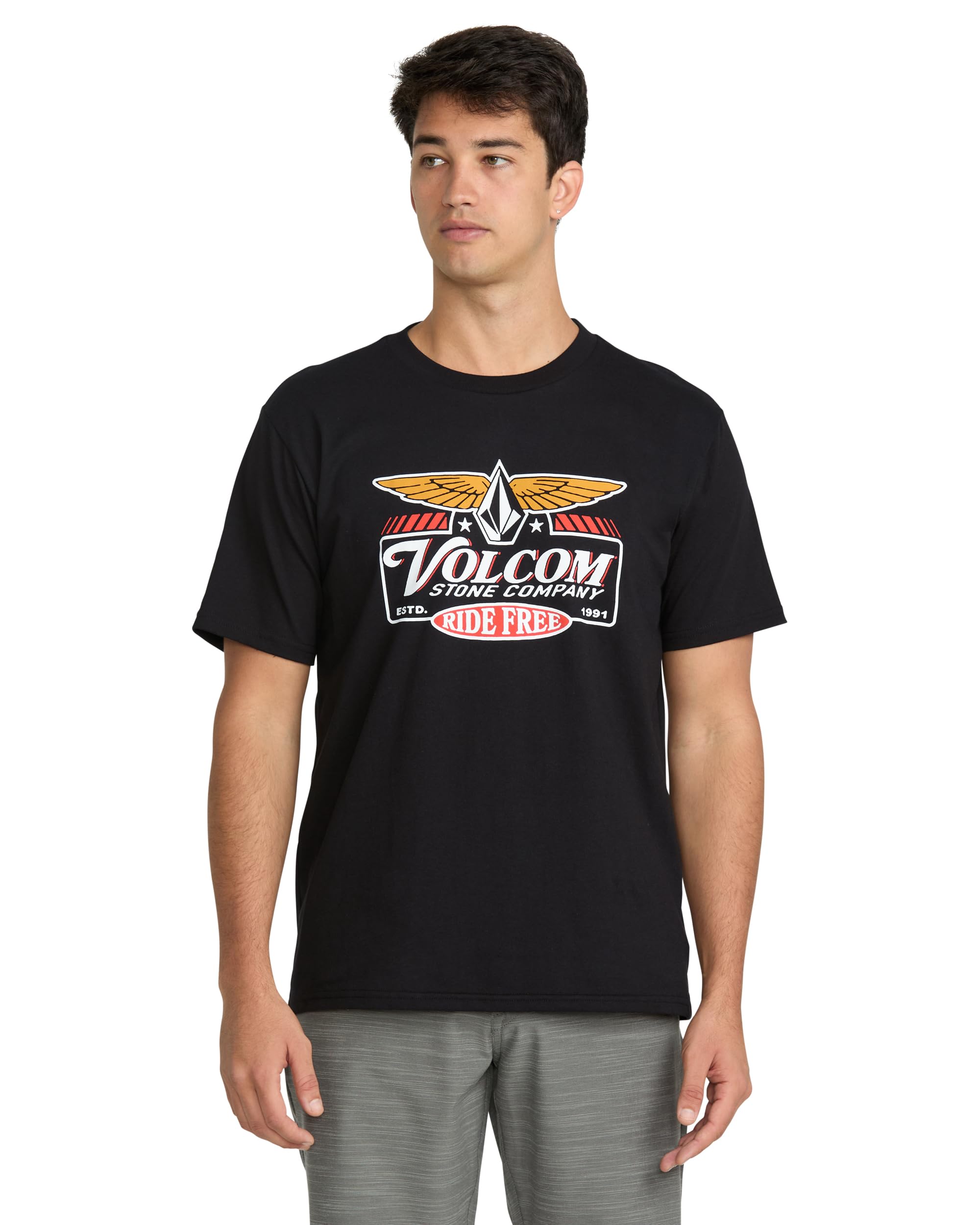 Volcom Mens Revel Tee – Heavyweight Cotton Crew Neck Short Sleeve T-Shirt, Black, XXL
