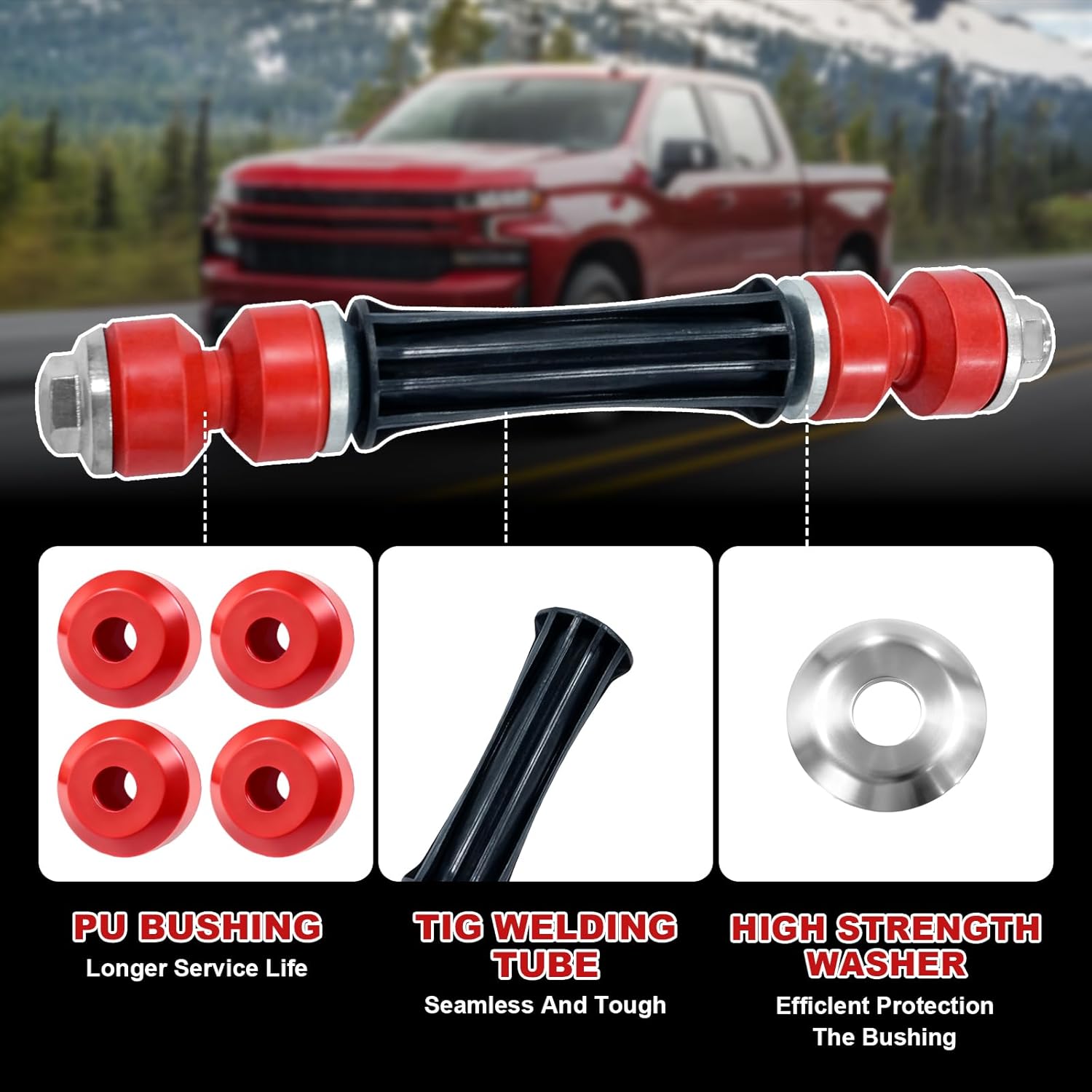 K700432 K700538 K200222 Front Sway Bar Links with Red Bushings,Stabilizer End Links Compatible with Silverado, Sierra 2004-2018, for Cadillac Escalade, for Chevy Tahoe, for GMC Yukon 2004-2019