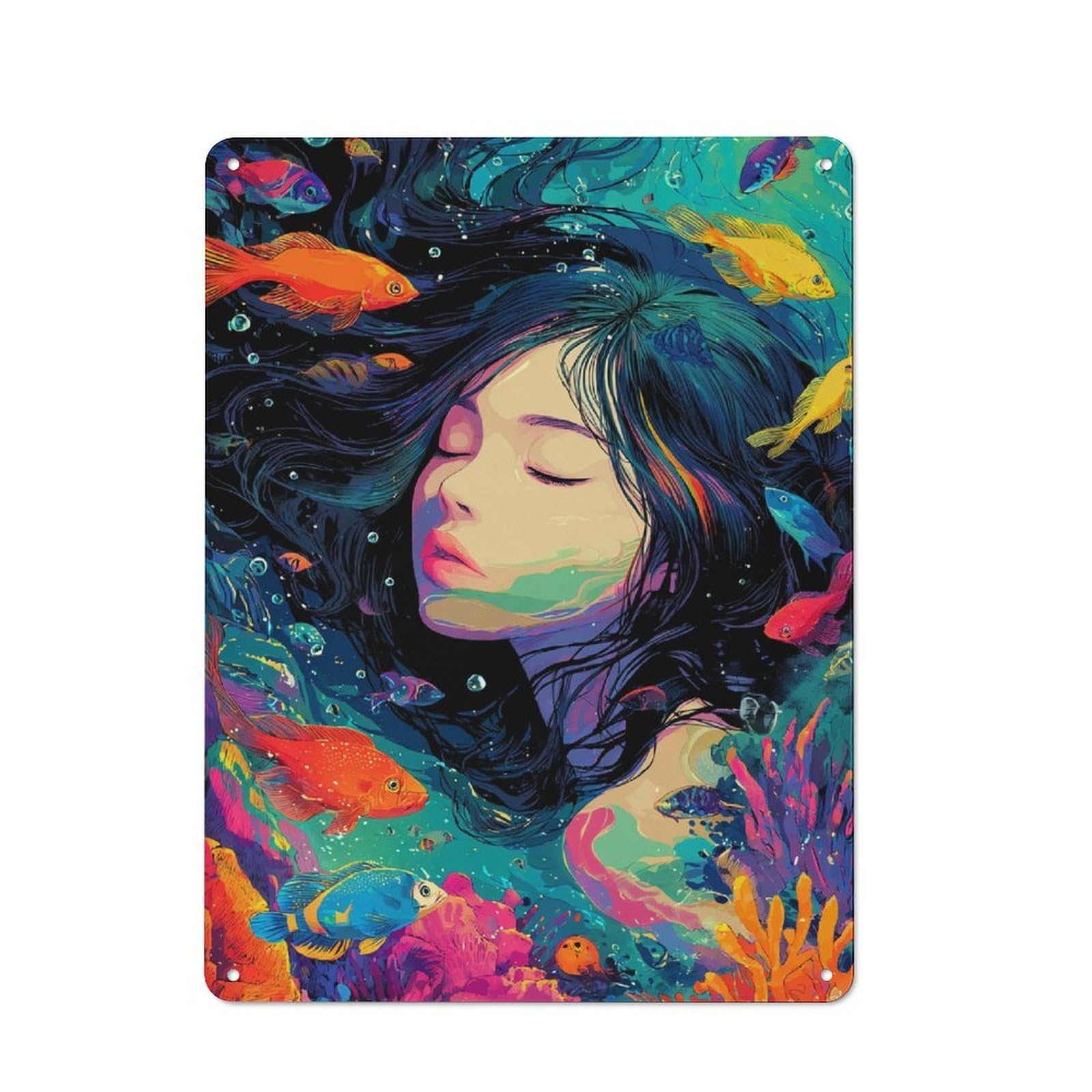 Junmoney Underwater Dream Mermaid Serenity Retro Metal Plaque 40X30cm For Café Or Home Bar, With Clear Retro Wall Decor Character