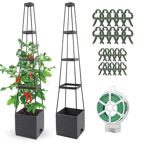 Qaobo 2 Pack Raised Garden Bed, Planter Boxes with Trellis 58.3'' Tomato Planters for Climbing Vine Vegetables Flowers Plants Self Watering Tomatoes Cage for Outdoor Patio Greenhouse - 58.3inch 2 Pack