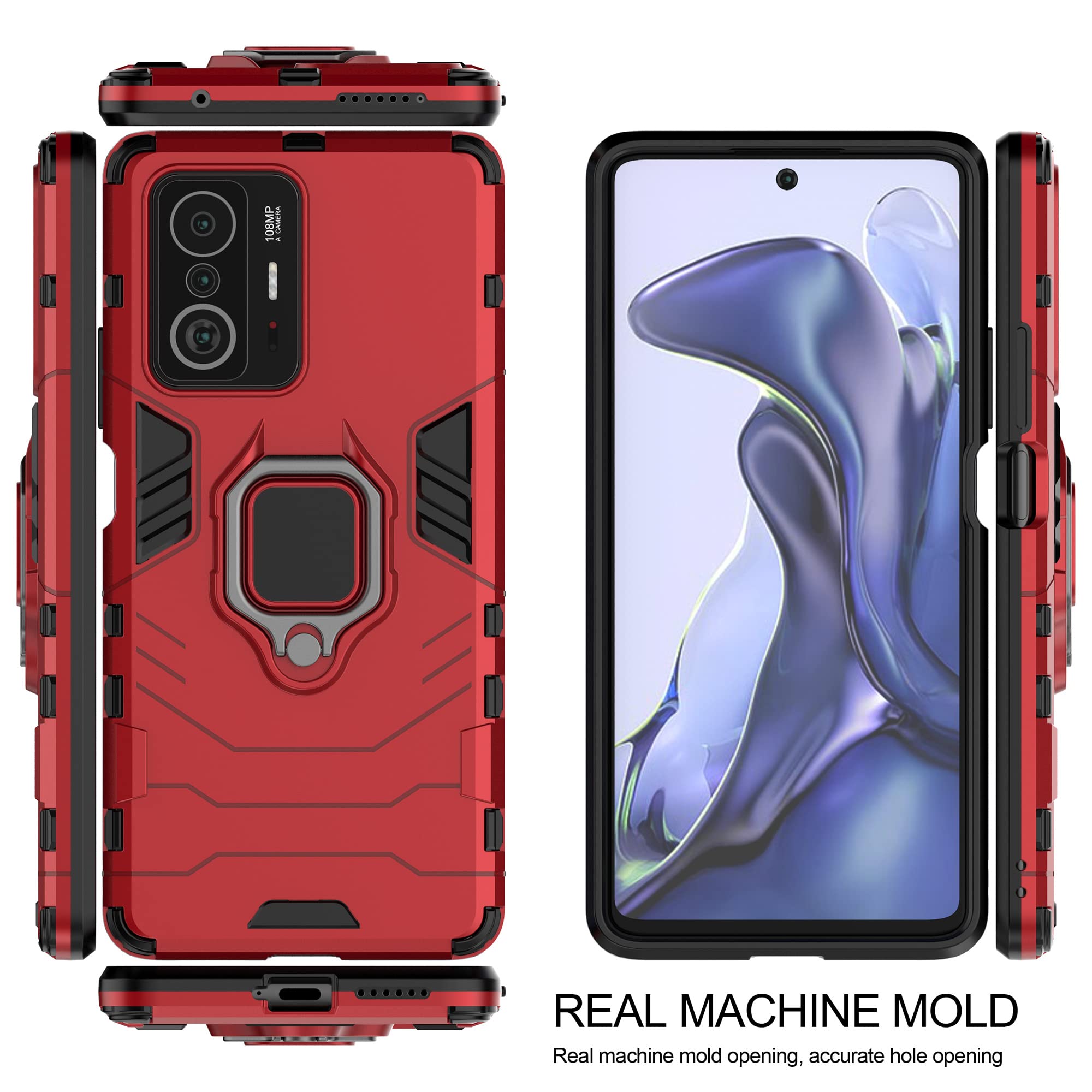Funda Para Xiaomi 11T 5G/11T Pro 5G Con Protector De Cámara Deslizante Y Anillo Giratorio 360° - Soporte Magnético Y Antigolpes Militar Rojo