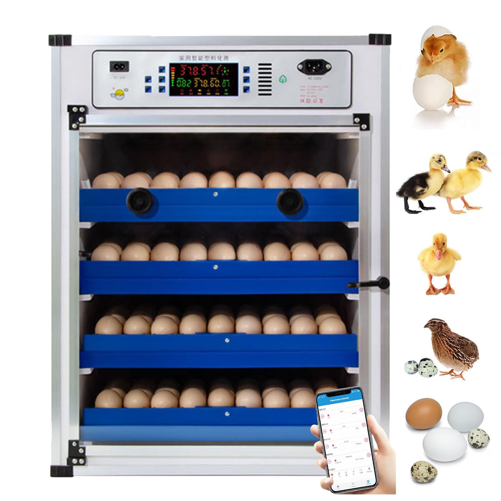 Incubadora De 136/204/372/340 Huevos con Volteador AutomáTico Y AdicióN AutomáTica De Agua, Control De Humedad Y Temperatura, FuncióN WiFi, Osciloscopio Integrado, para Aves De Corral 272Eggs