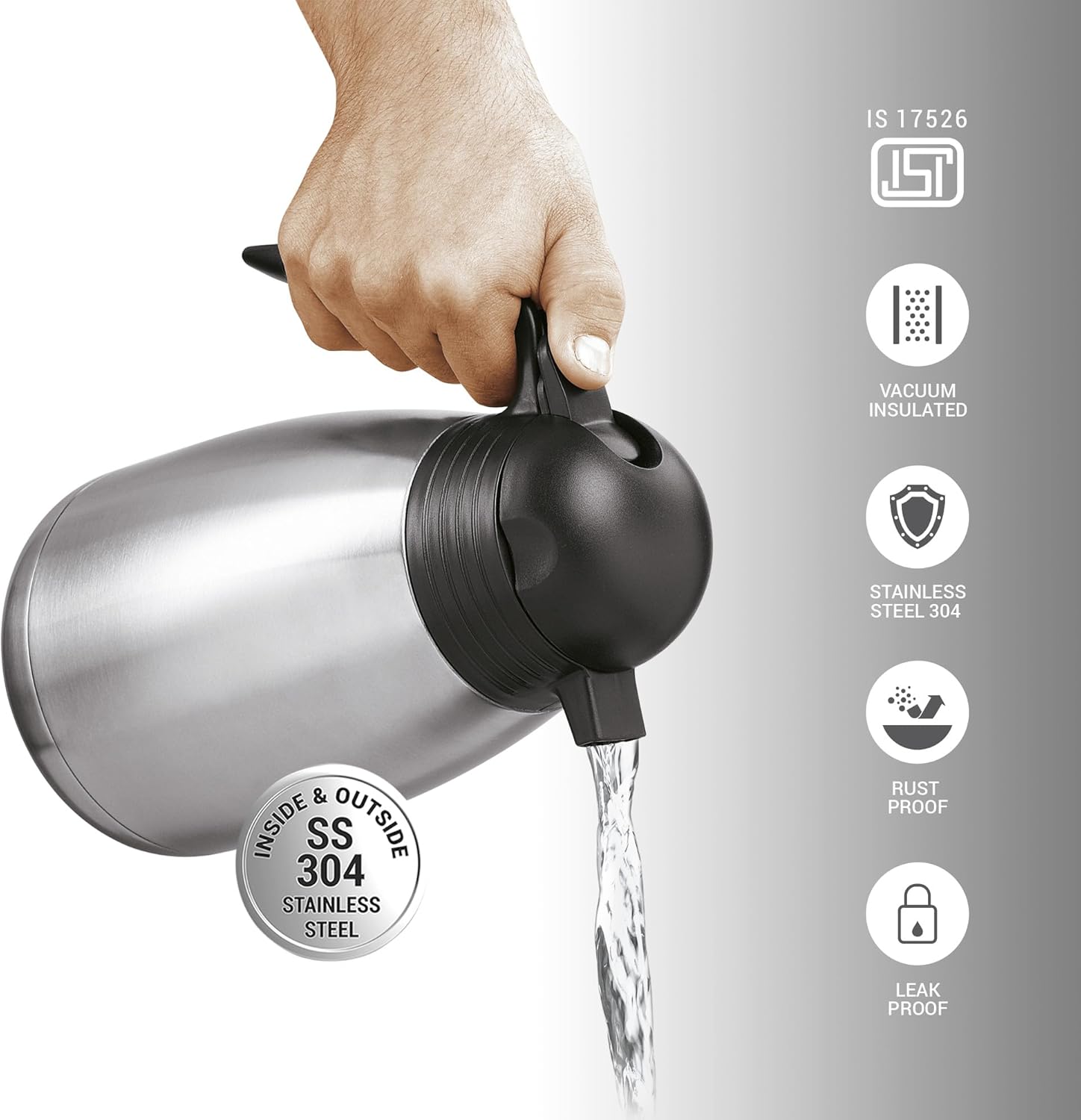 Milton Thermosteel Carafe Double Wall Vaccum Insulated Thermal Carafe 1500 ml | 50 oz | Press & Pour Lid, 24 Hours Hot & Cold, 304 Stainless Steel, Leak Proof, Rust Proof | Coffee, Tea, Water | Silver