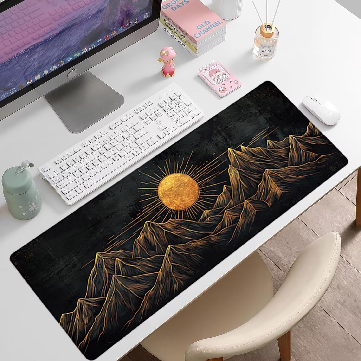 Podkładka pod mysz do gier XXL - 1600x800x3mm - Krajobraz Duża antypoślizgowa podkładka pod klawiaturę biurową ze zszytymi krawędziami, czarna duża podkładka pod mysz do gier do biura i domu, poprawia