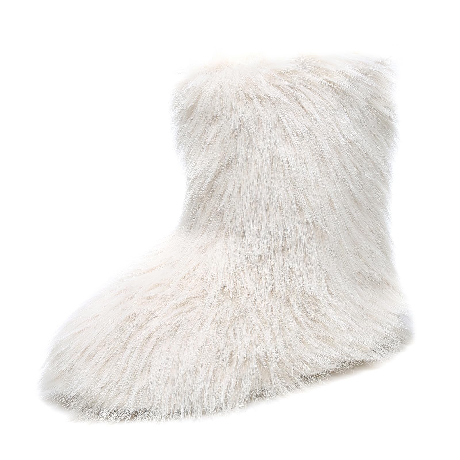 Faux Fur Boots for Women Womens Mid Calf Winter Booties Fuzzy Suede Snow Boots Outdoor Indoor Flat Shoes