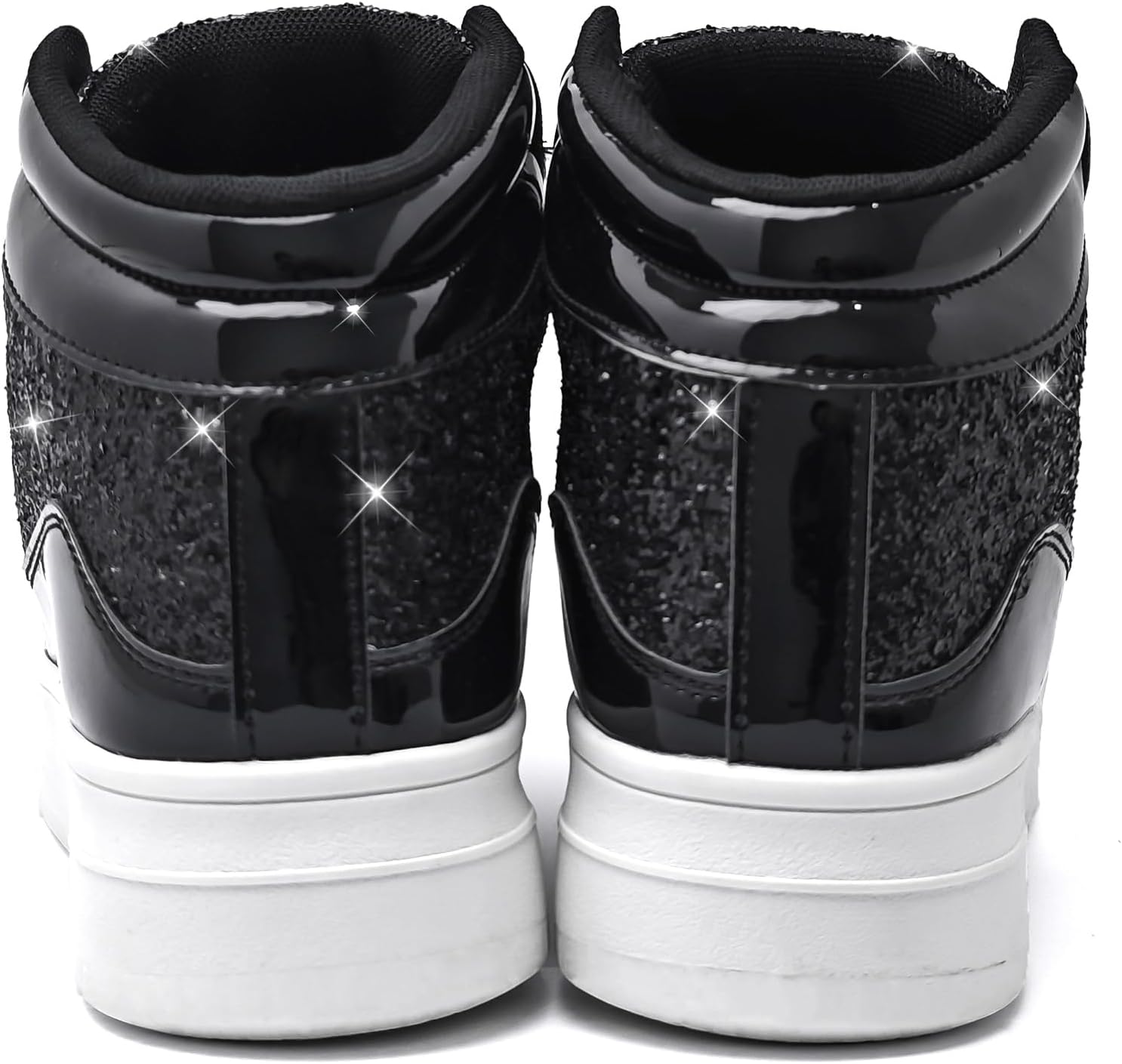 IGxx Womens Platform Glitter Shoes Black High Top Sparkly Sneakers Shiny Fashion Bling Dressy Sequin Metallic Sneakers Disco Wedding Shoes - Image 4