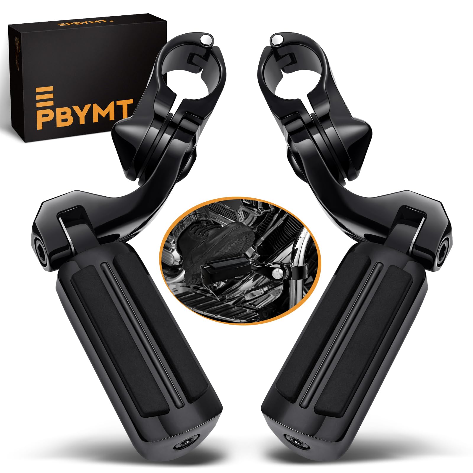 Photo 1 of PBYMT Highway Pegs Short Angled 304 Stainless Steel, Highway Footpegs Footrest Fit For 1''&1.25''(25/32mm) Crash Bars Compatible with Harley Davidson Touring Black