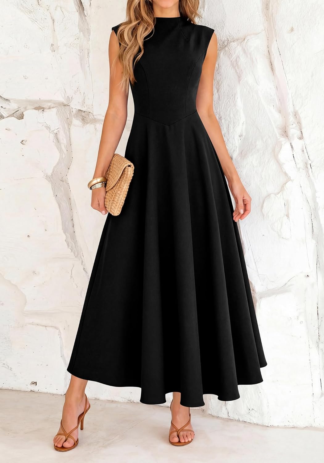 BTFBM Summer Dresses for Women 2026 Mock Neck Sleeveless High Waist Flowy Aline Maxi Spring Wedding Guest Dress Cocktail - Image 2