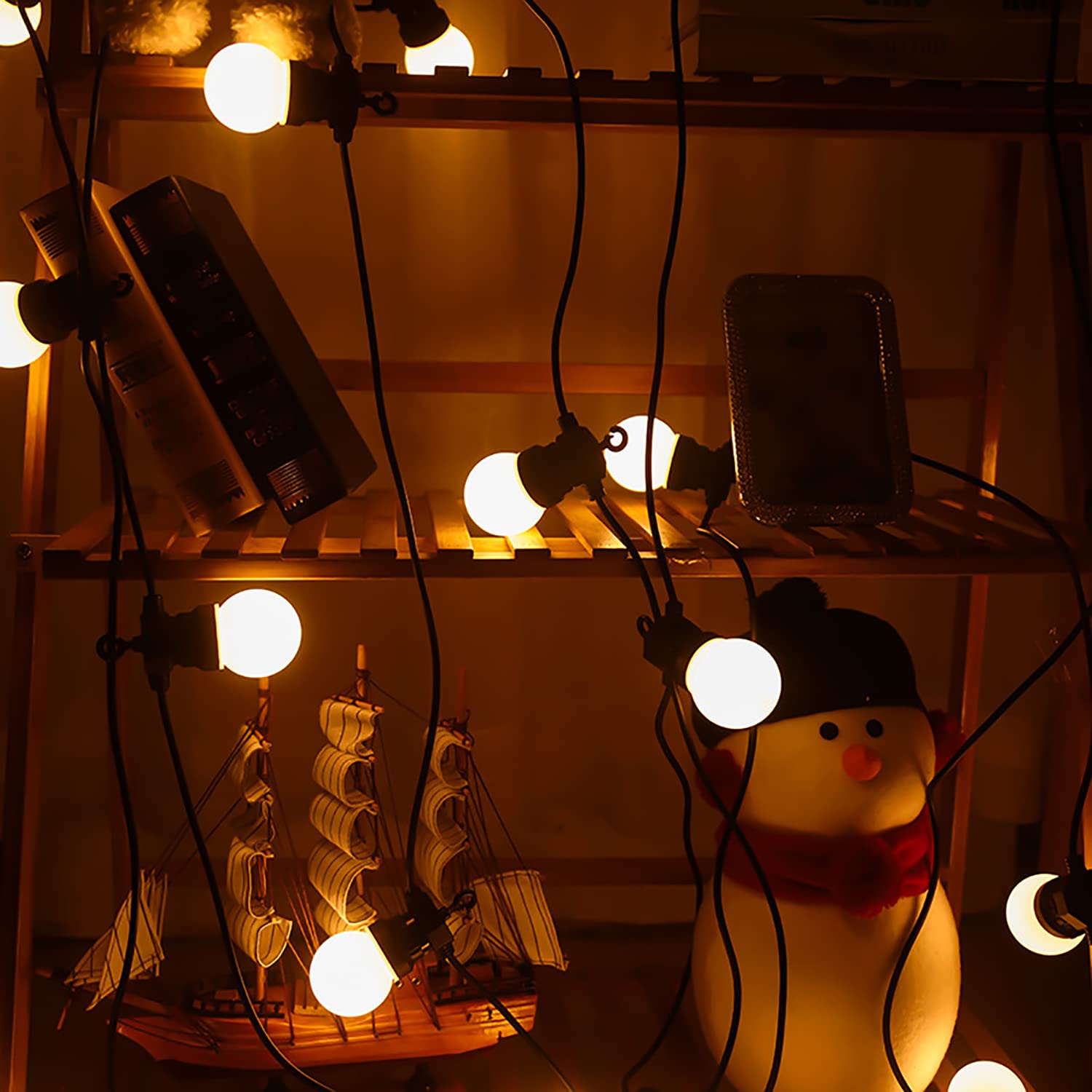 KINGCOO, catena di luci a energia solare, per esterni, impermeabile, 5 m, LED, luce bianca calda, 10 lampadine G50, 8 modalità, per interni, esterni, balcone, giardino, matrimonio, festa, Natale