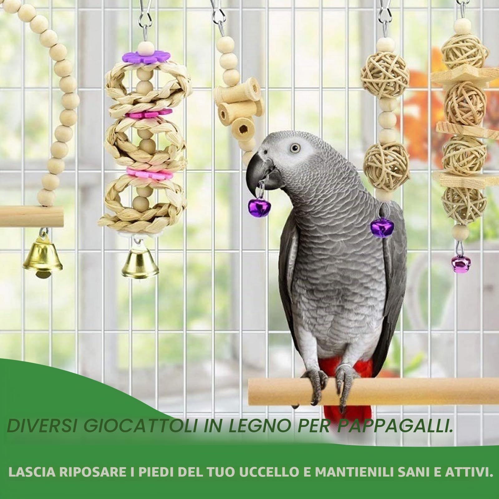 Giocattoli per Pappagalli 8 Pezzi, Scaletta per Pappagalli,Altalena, Amaca, Scaletta, Campanelli, Giochi da Masticare Appesi per Gabbia Uccelli, Per Pappagallini, Ara Piccoli e Uccelli.