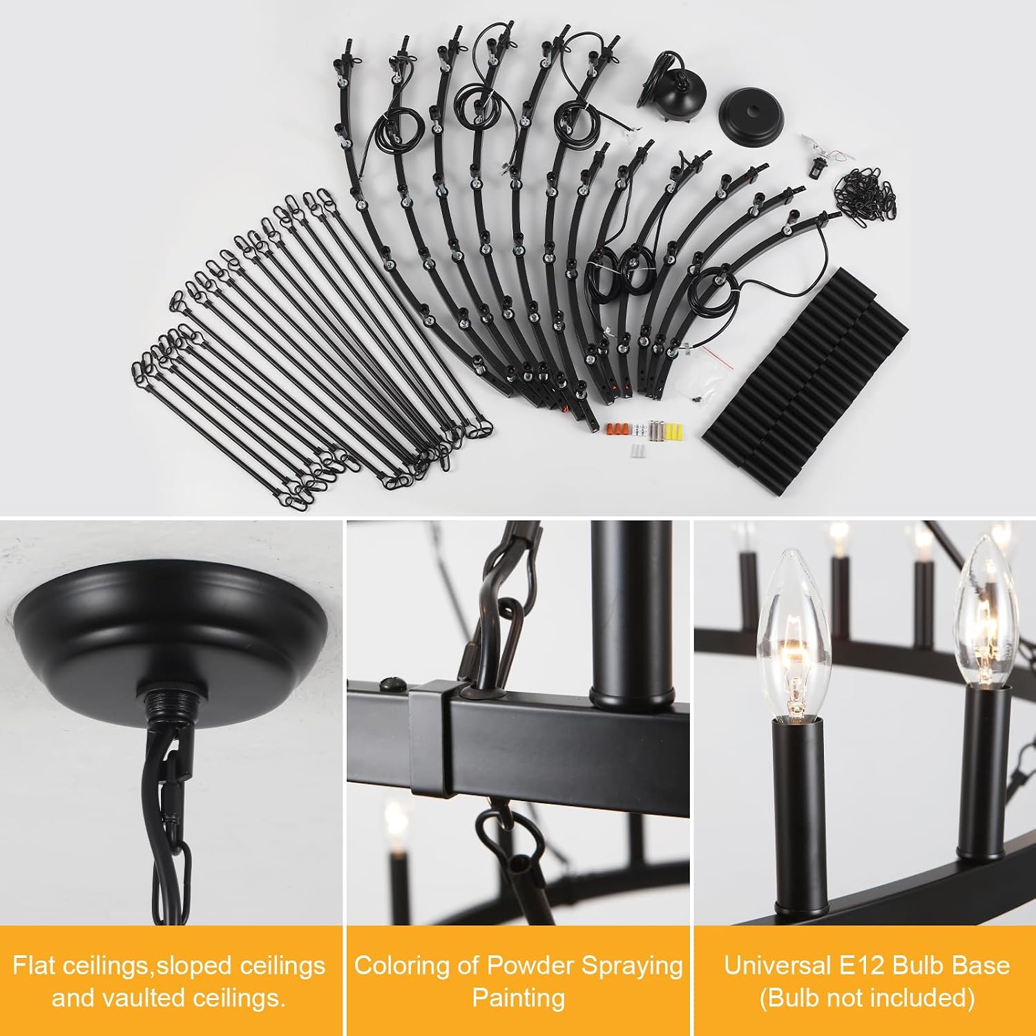ANKYLHUA 60 Inch Black Extra Large Wagon Wheel Chandelier, 2 Tier 54-Lights Farmhouse Chandeliers Industrial Round High Ceiling Pendant Light for Dining Room, Living Room, Entryway