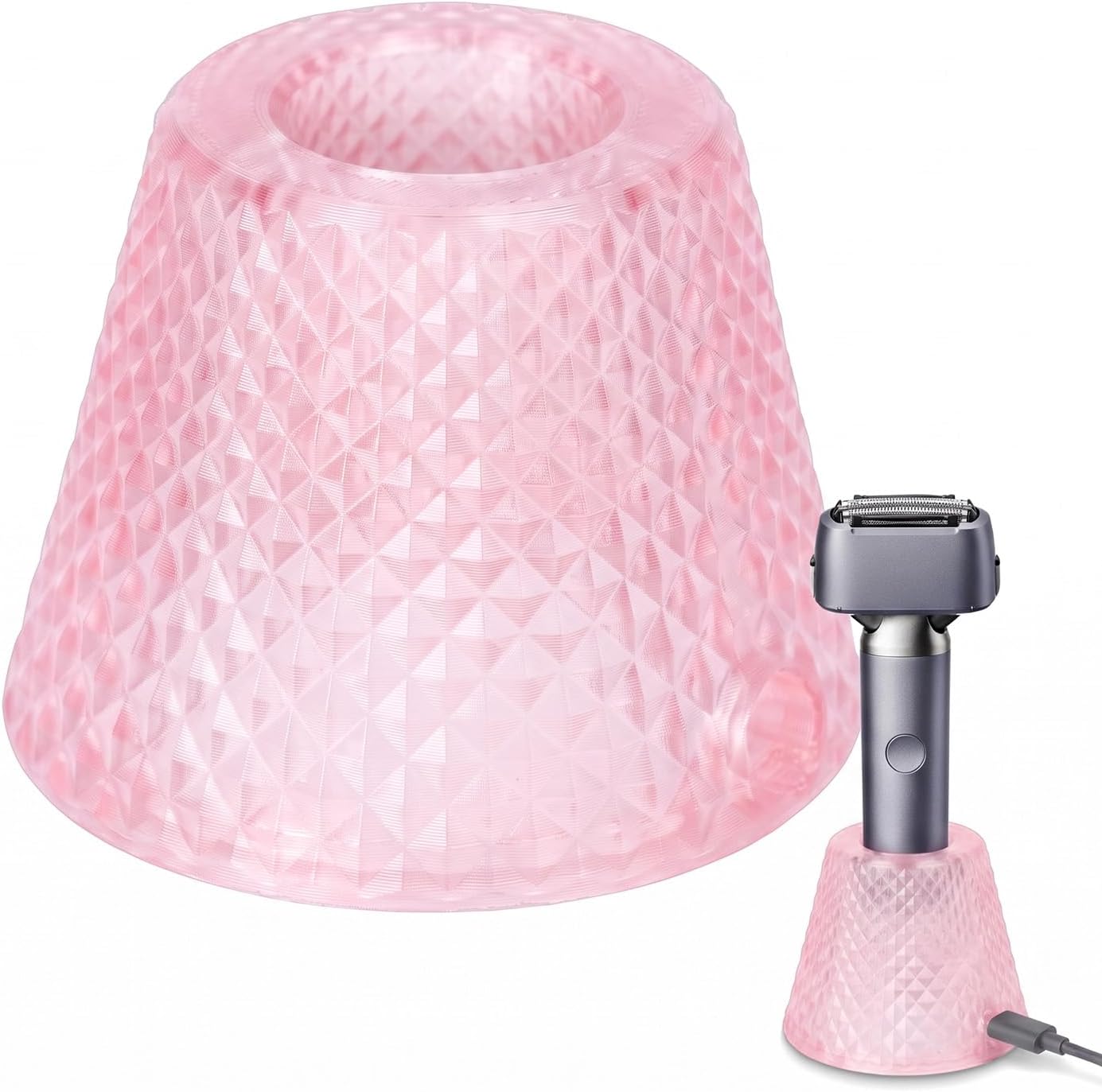 Charging Dock Compatible with Mini Hammer Shaver, Type-C Magnetic Stand Holder, PLA Texture Base with Drain Hole for Electric Razor, Bathroom Desktop Accessory,Transparent Pink