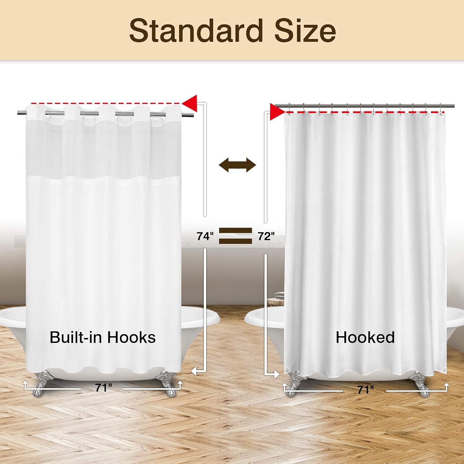 No Hooks Needed Shower Curtain with Snap-in PEVA Liner Set - Hotel Style with See Through Top Window, Machine Washable & Water Repellent, White, 71x74 : Home & Kitchen