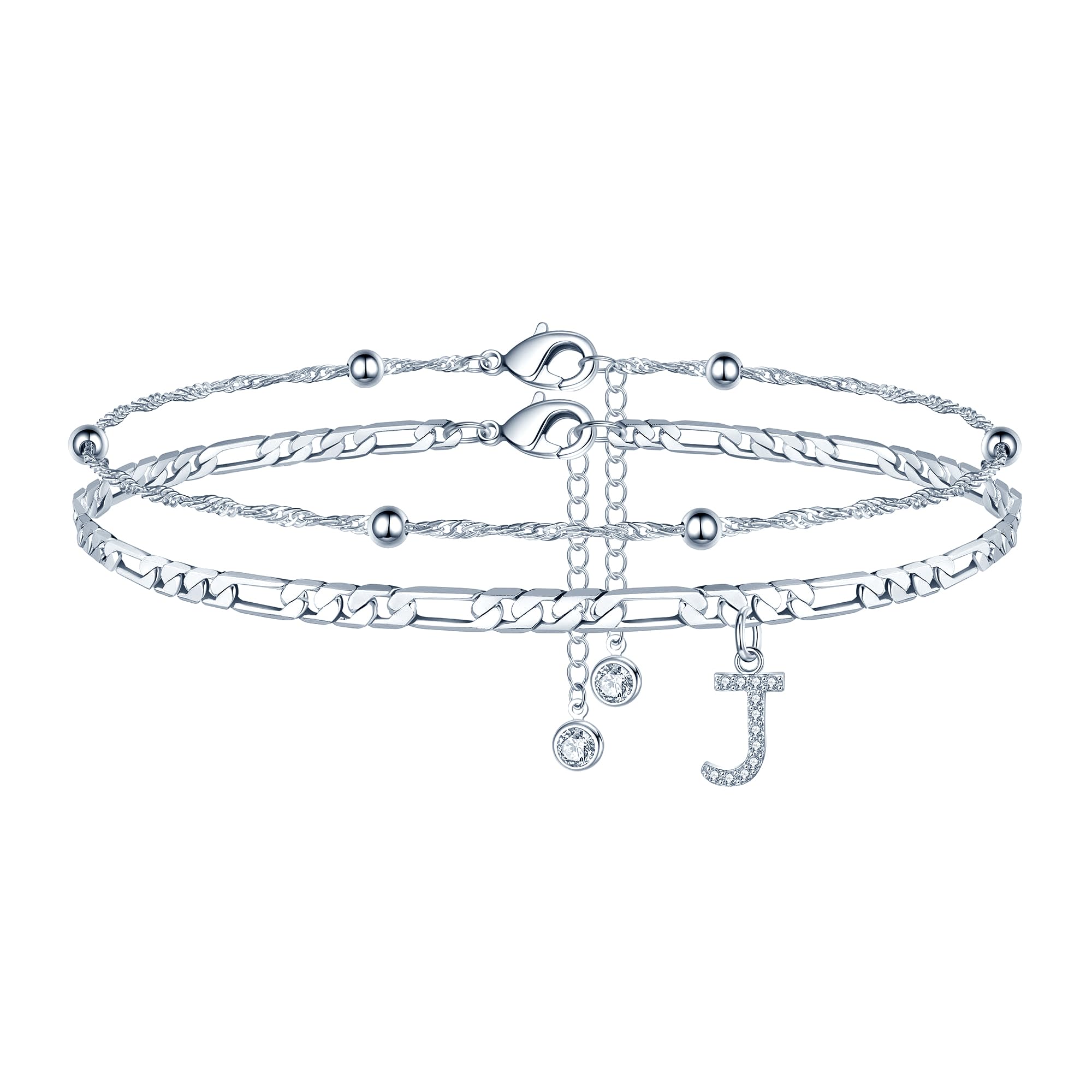 Ursteel Ankle Bracelets for Women, 14K Gold Plated Dainty Layered Chain CZ Initial Anklets Summer Jewelry Gifts for Women