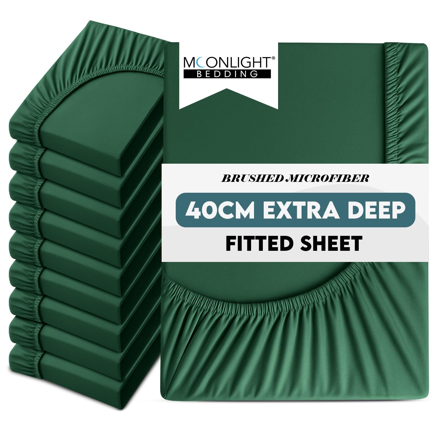 Moonlight Bedding Kingsize Fitted Bed Sheets 10 Pack 40CM Emerald Bedsheet with Elastic Corners 16 Inch Extra Deep Pocket Brushed Microfiber Easy Care Breathable Shrinkage Fade-Resistant โ image 1