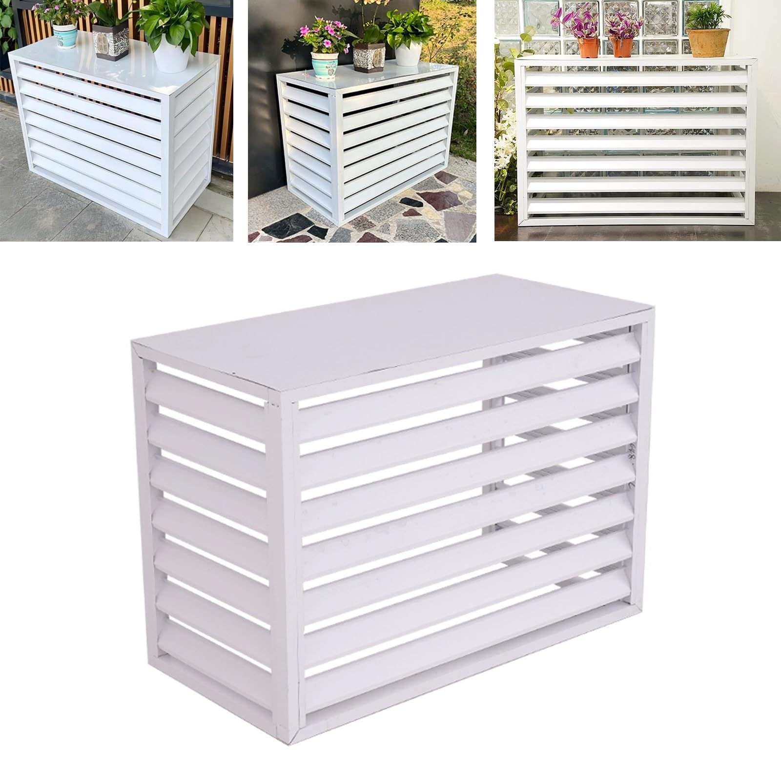 QYMYOZ Outdoor Mini Split Air Conditioner Cover, Aluminum with Rain & Sun Protection, Noise Reduction Louvered Cage, 110x60x80cm (White)