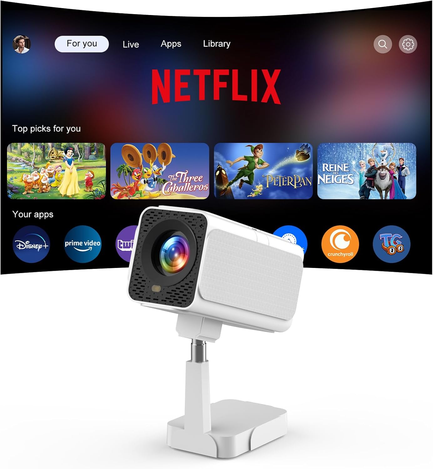 【Netflix Ready】PANSEBA Smart WiFi Projector with Telescopic Stand, 300" HD Portable Outdoor Movie Projector, Auto Keystone Zoom, Home Theater, Netflix App Pre-Installed