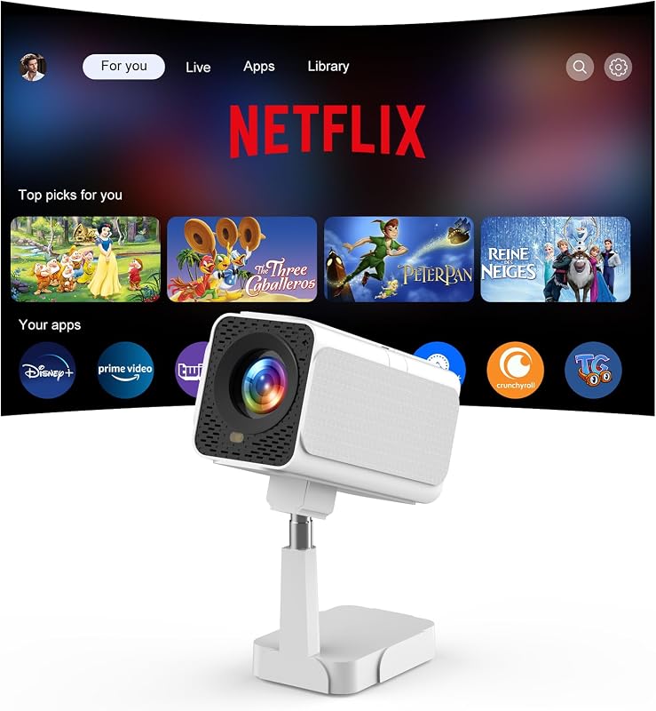 【Netflix Ready】PANSEBA Smart WiFi Projector with Telescopic Stand, 300" HD Portable Outdoor Movie Projector, Auto Keystone Zoom, Home Theater, Netflix App Pre-Installed
