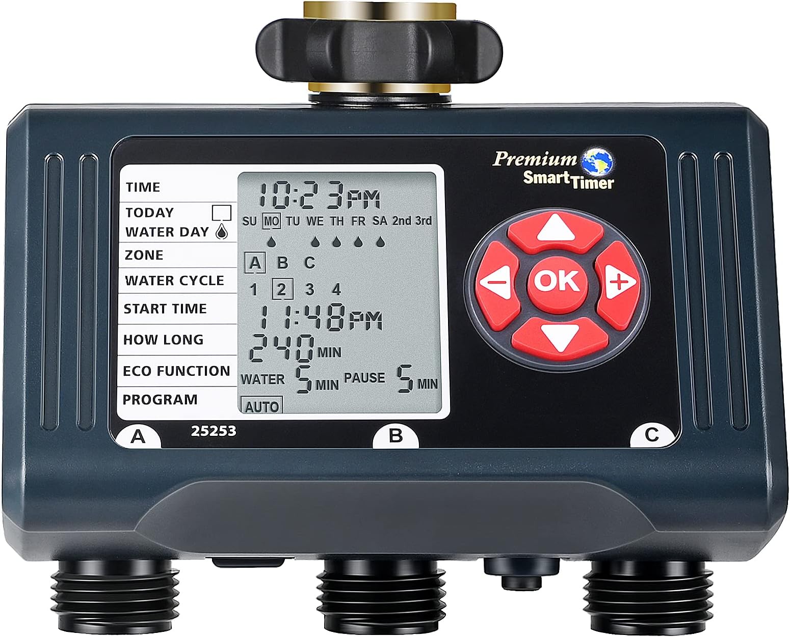 DEWENWILS Sprinkler Timer 3 Zone, Water Hose Garden Irrigation Timer with 4 Programmable Procedure and Low Battery Warning, Repeat Watering over Period, Faucet Controller with Rain Delay Mode for Lawn